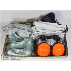 FLAT OF WORK PPE INCLUDING GLOVES, GOOGLES,