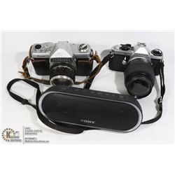 FLAT WITH TWO VINTAGE CAMERAS (ONE PENTAX) AND