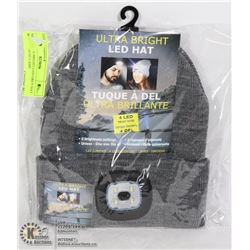 NEW ULTRA BRIGHT LED GREY HAT W/ 4 LED HEAD LAMP