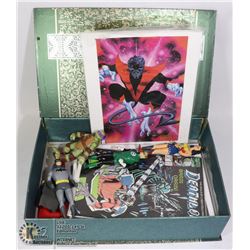 BOX OF ASSORTED COMIC FLASH ART & MEMORABILIA