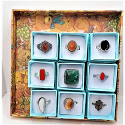 11)  LOT OF 9 FASHION RINGS INCLUDING: CORAL,