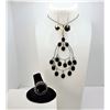 Image 1 : 21)  SET OF BLACK AGATE AND SILVER TONE