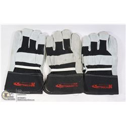 BOX W/ 3 SETS OF LEATHER WORK GLOVES SIZE: LARGE