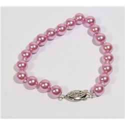 #31-DARK PINK SEA SHELL PEARL BRACELET 8mm/7.5"