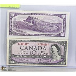 LOT OF 2-1954 CANADIAN $10 NOTE