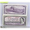Image 1 : LOT OF 2-1954 CANADIAN $10 NOTE