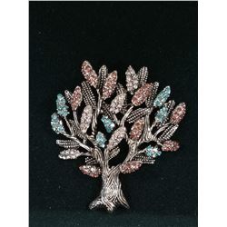 RHINESTONE TREE OF LIFE DESIGN BROOCH