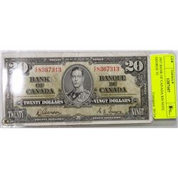 1937 BANK OF CANADA $20 NOTE GEORGE VI