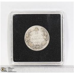 1905 EDWARDIAN CANADA SILVER 25 CENT SEMI-KEY