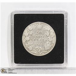 1910 EDWARDIAN CANADA SILVER 50 CENT. VIC LEAVES