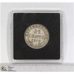 1917 NEWFOUNDLAND SILVER 25 CENT