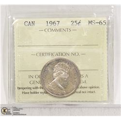 1967 CANADA SILVER 25 CENT ICCS CERTIFIED MS65