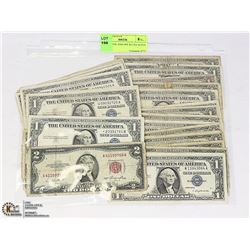 LOT OF 24 $1 AND ONE $2 USA NOTES