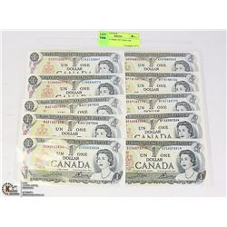 LOT OF 10 - 1973 DOLLAR NOTES