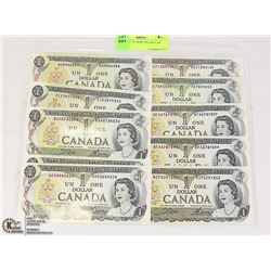 SHEET OF 10 CRISP 1973CANADIAN $1 BILLS