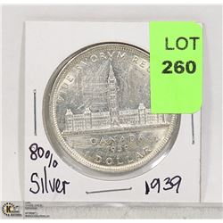 1939 80% SILVER CANADA 1 DOLLAR COIN
