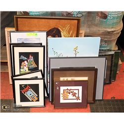 LARGE LOT OF ASSORTED FRAMED PICTURES