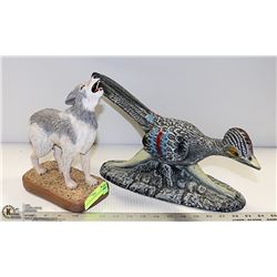 WOLF AND PHEASANT SCULPTURE