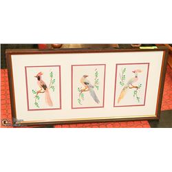 FRAMED FEATHER "BIRDS" ART 30 X 16