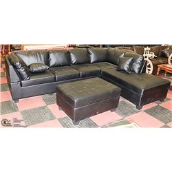 NEW BLACK LEATHERETTE SECTIONAL WITH OTTOMAN