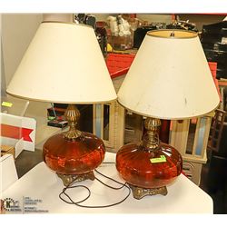PAIR OF ESTATE AMBER LAMPS 27" TALL
