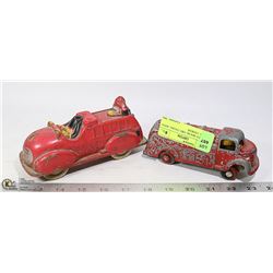 MICKEY MOUSE FIRE ENGINE, WIND UP OIL TANKER