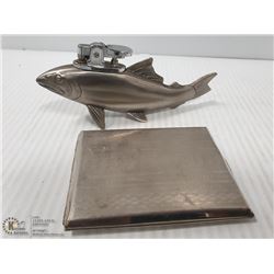 VINTAGE TABLE TOP LIGHTER AND CIGARETTE CASE.