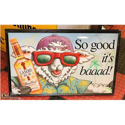 LAMBS RUM PICTURE CLOCK. 31 X 21