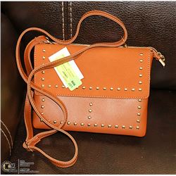 BROWN STUDDED CROSSBODY PURSE, COMES WITH