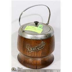 WOODEN BISCUIT BARREL