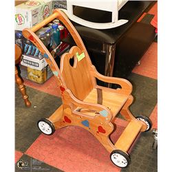 VINTAGE HANDCRAFTED CHILD'S  WOOD TOY STROLLER