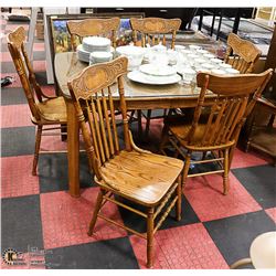 SOLID WOOD DINING TABLE WITH 6 CARVED CHAIRS