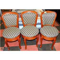 SET OF 3 WOODEN PADDED SWIVEL CHAIRS