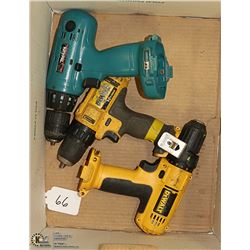 3 CORDLESS DRILLS DEWALT AND MAKITA