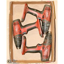 3 HILTI 18V SFC-18A 1/2 INCH DRILLS