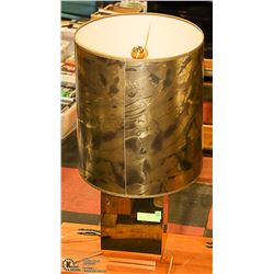 BRASS TABLE LAMP WITH GOLD TONE SHADES. 28" TALL