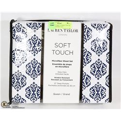 NEW QUEEN SIZE LAUREN TAYLOR MICROFIBER SHEET SET