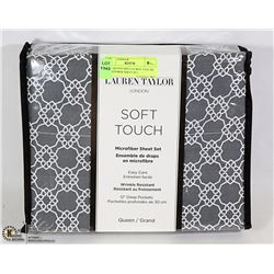 NEW QUEEN SIZE LAUREN TAYLOR MICROFIBER SHEET SET