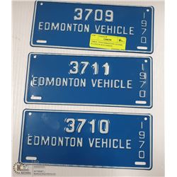 THREE 1970'S EDMONTON LICENSE PLATES IN SUCCESSION