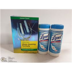 BOX OF LYSOL WIPER AND DISH DETERGENT