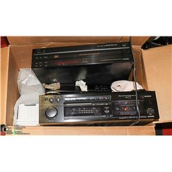 BOX OF DENON STEREO COMPONENTS INCL AMPLIFIERS