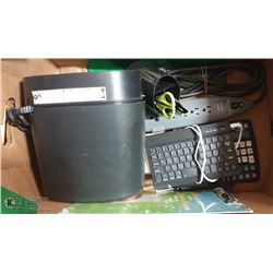 LARGE BOX OF OFFICE SUPPLIES SHREDDER CALCULATOR