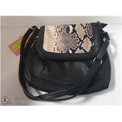 NEW BLACK LEATHER ANIMAL PRINT FLAP