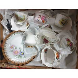 FLAT WITH FINE CHINE TEACUPS & SAUCERS,