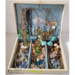 JEWELRY BOX WHITE FILLED WITH ESTATE JEWELRY