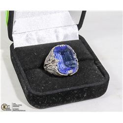 STERLING SILVER RING WITH BLUE STONE