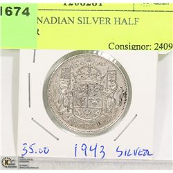 1943 CANADIAN SILVER HALF DOLLAR