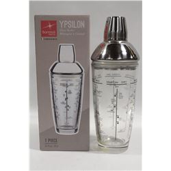 YPSILON GLASS DRINK MIXER / SHAKER W/ STEEL CAP