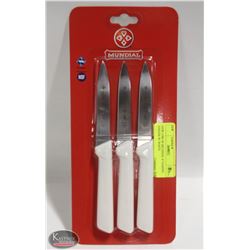 NEW 3 PK OF MUNDIAL 4" PARING KNIVES W/ WHITE