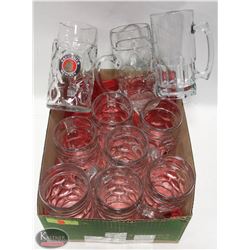 LOT OF 9 OKTOBERFEST-STYLE GLASS BEER MUGS